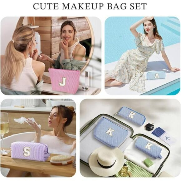 Yoolife Initial Makeup Bag Set Travel Cosmetic Organizer Personalized Gift Tote - Picture 6 of 8